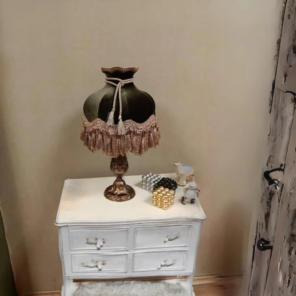 Klasik Abajur BRONZ Ayak YEŞİL Başlık 51CM.