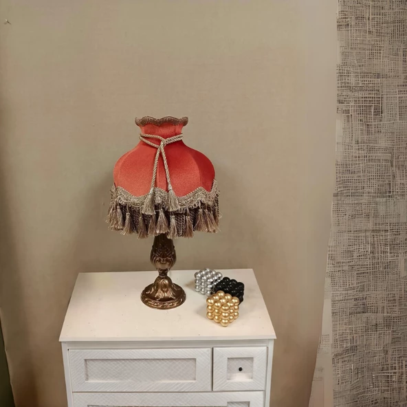 Klasik Abajur BRONZ Ayak KİREMİT Başlık 51CM.