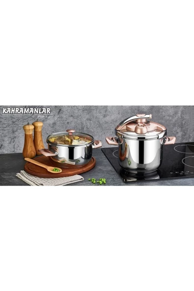 Kahraman KAH 2145 Düdüklü Tencere Seti Rosegold 4+6 Lt.