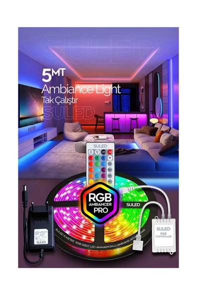 5 Metre Animasyonlu Tak Çalıştır Kumandalı Trafolu Rgb Şerit Işık Aydınlatma Parti Led