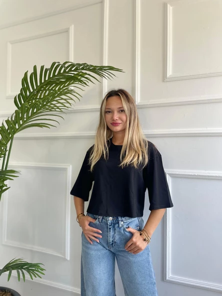 Kadın Basic Crop Tshirt - 2