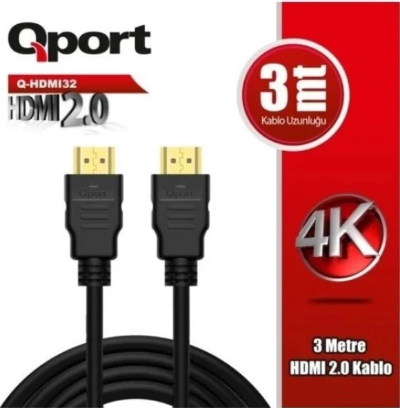 Qport Q-HDMI32 3M HDMI KABLO Altın Uçlu 3 Metre 4K Hdmı 2.0 VERSİYON Kablo