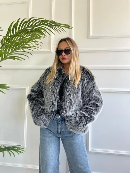 Kadın Kürk Detaylı Mont Siyah - 3