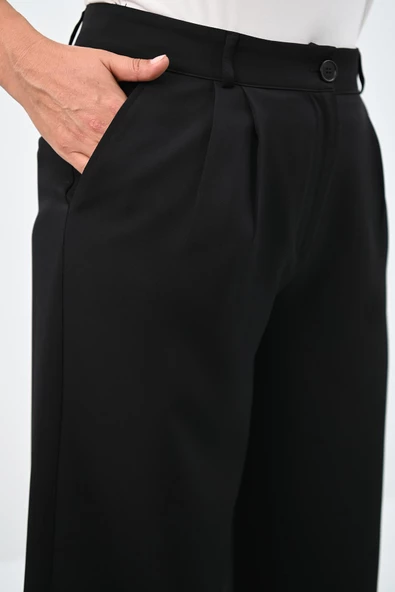 Kadın Pileli Yüksek Bel Bol Paça Pantolon 6299-25 - 6