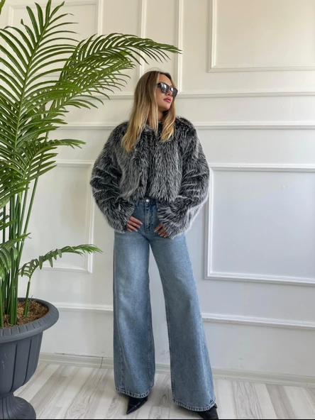 Kadın Kürk Detaylı Mont Siyah - 6