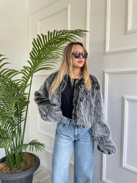 Kadın Kürk Detaylı Mont Siyah - 2