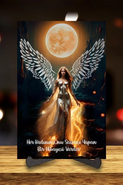 Veraart Kişiye Özel Işıklı Pleksi Sürpriz Tablo Melek Kanatlı Savaşçı Kadın Dekoratif Ayaklı Biblo - 2