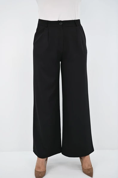 Kadın Pileli Yüksek Bel Bol Paça Pantolon 6299-25 - 2