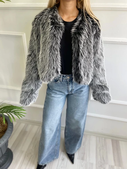 Kadın Kürk Detaylı Mont Siyah - 5