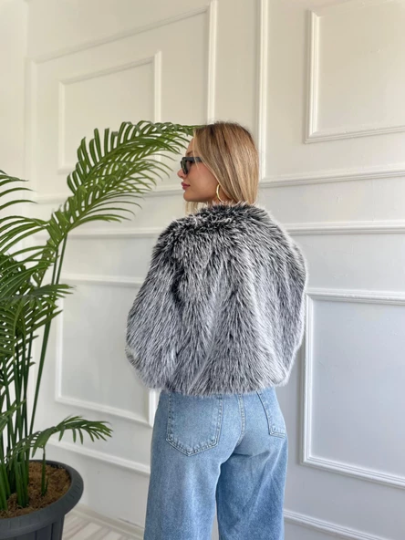 Kadın Kürk Detaylı Mont Siyah - 4