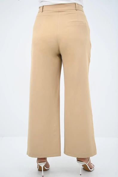 Kadın Pileli Yüksek Bel Bol Paça Pantolon 6299-25 - 11