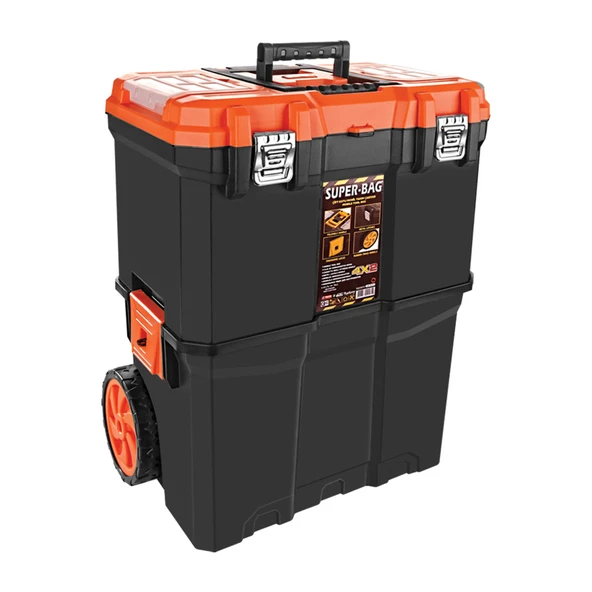 Büyük Tekerlekli Çift Katlı Teknisyen Alet Çantası Takım Çantası Çekçekli Alet Çanta - 4