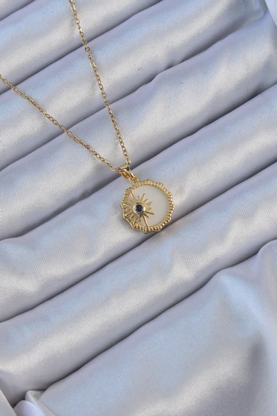 316L Çelik Altın Renk Zirkon Taşlı Mineli Kutup Yıldızı Kolye - EBJ240912W27905 ürün görseli