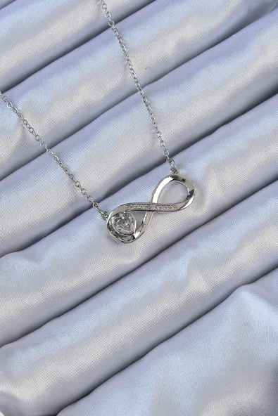 316L Çelik Zincir Gümüş Renk Zirkon Taşlı Minimal Kalp Figür Sonsuzluk Kolye - EBJ240912W27868 ürün görseli