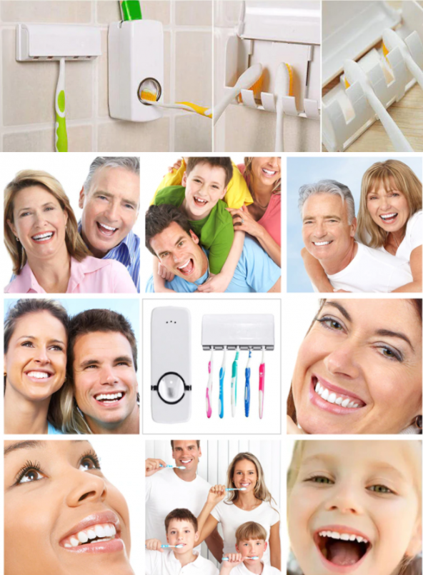 Diş Macunu Sıkma Aleti ve 5li Fırça Tutucu Duvara Monte - 2