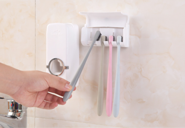 Diş Macunu Sıkma Aleti ve 5li Fırça Tutucu Duvara Monte - 4