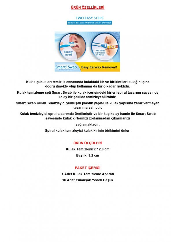 Smart Swab Pratik Kulak Temizleme Seti 16 Adet Yedek Başlık - 8