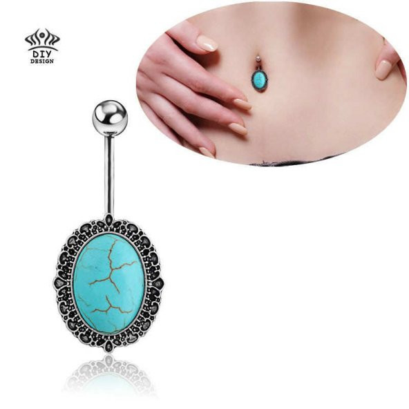 Paslanmaz Çelik Yeşil Taşlı Göbek Piercing