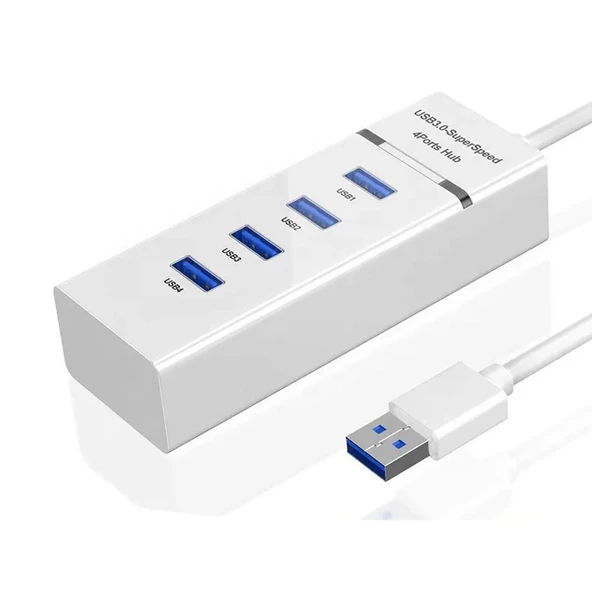 Çok Amaçlı 4 Port Girişli Güçlü Usb 3.0 Port Çoklayıcı Hızlı Aparatı  Beyaz