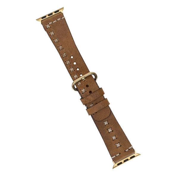 Apple Watch Uyumlu Deri Kordon 42-44-45mm Aqua V18 Taba - 3