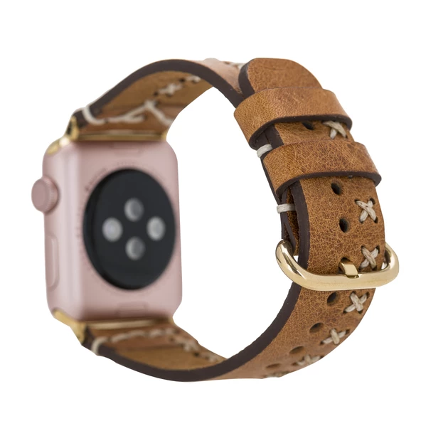 Apple Watch Uyumlu Deri Kordon 42-44-45mm Aqua V18 Taba - 2