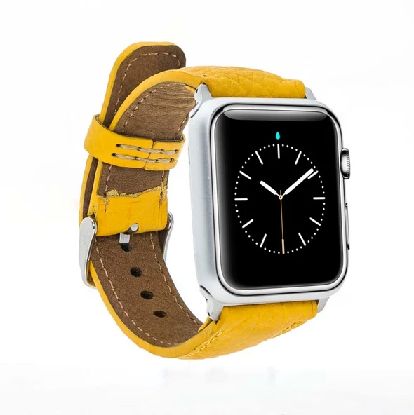 Apple Watch Uyumlu Deri Kordon 42-44-45mm FL12 Sarı