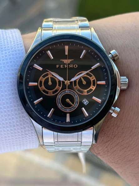 Ferro Çelik Kordon İç Fonksiyonları Aktif Chronograph 30 Mt Su Geçirmez Erkek Kol Saati EFM.1367.J2 - Resim 3