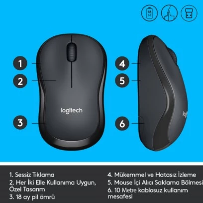 Logıtech M220 Sessiz Kompakt Kablosuz Mouse-Siyah 910-004878 - 3