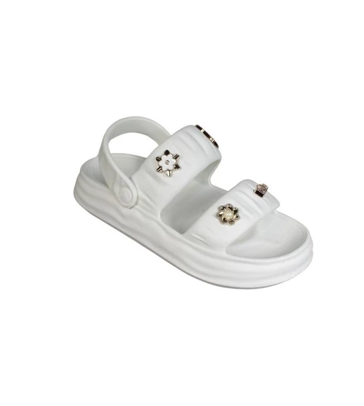 AKINALBELLA Kadın Beyaz Gümüş Taşlı Çift Bantlı Sandalet - 5