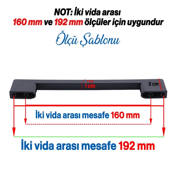 (SERT PLASTİK) Siyah Mobilya Mutfak Dolabı Çekmece Dolap Kulpu Kulbu Kulpları 10 Adet 192 Mm - 2
