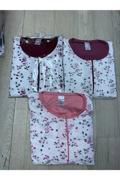 - Ev Hali Pijama- Çiçek desenli pijama takımı pembe- M beden - Resim 2