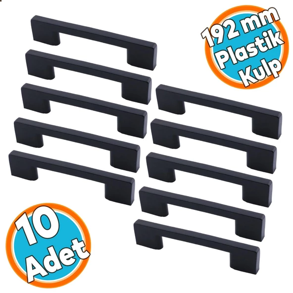 (SERT PLASTİK) Siyah Mobilya Mutfak Dolabı Çekmece Dolap Kulpu Kulbu Kulpları 10 Adet 192 Mm - 1