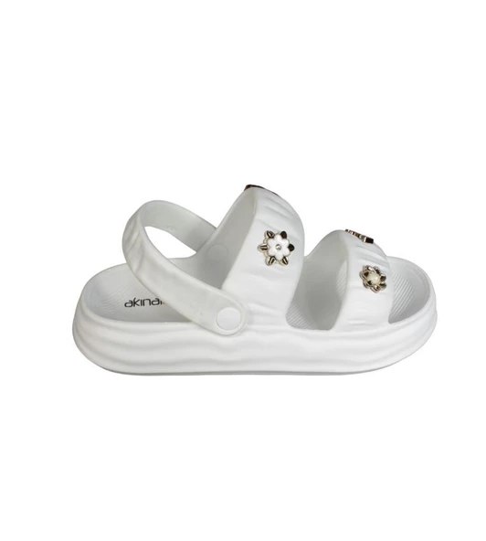 AKINALBELLA Kadın Beyaz Gümüş Taşlı Çift Bantlı Sandalet - 11