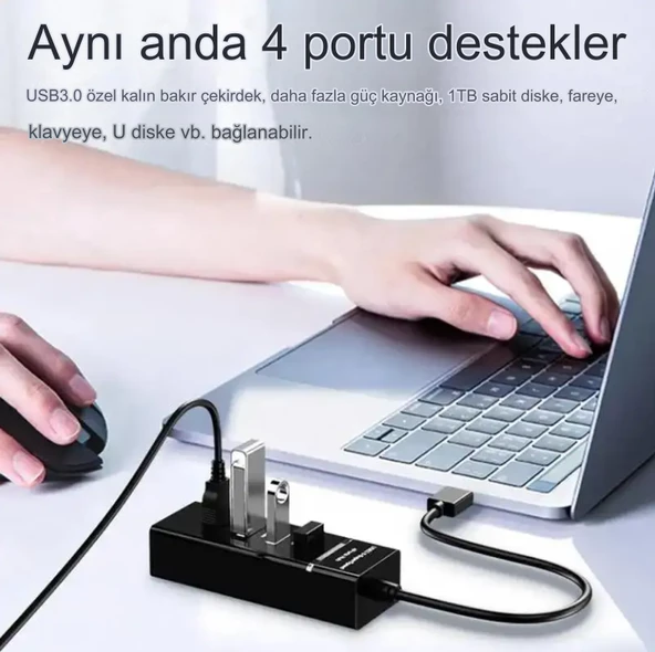 Portatif 4 Girişli Usb Çoğaltıcı Çoklayıcı Usb Hub 3,0 Laptop Desktop Kasa Notebook Uyumlu - 5