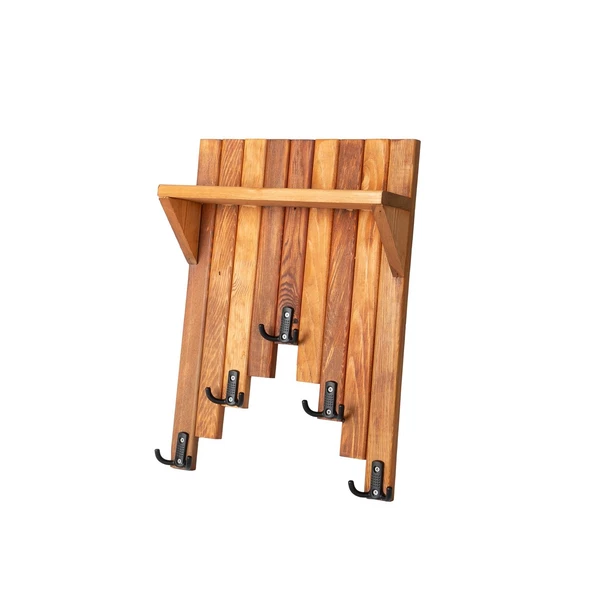 Ahşap Duvar Ve Kapı Askısı Elbise Askılık Raflı Piyano Model 5 Askılı 50x36x9 cm - 4