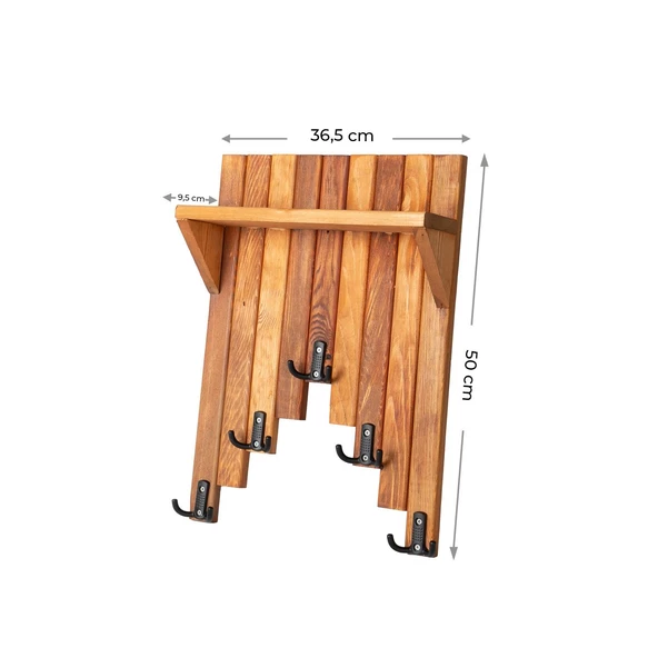 Ahşap Duvar Ve Kapı Askısı Elbise Askılık Raflı Piyano Model 5 Askılı 50x36x9 cm - 5