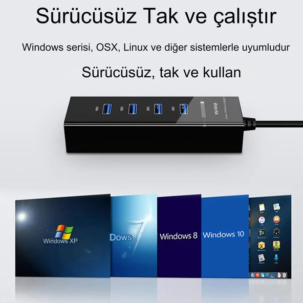 Portatif 4 Girişli Usb Çoğaltıcı Çoklayıcı Usb Hub 3,0 Laptop Desktop Kasa Notebook Uyumlu - 4