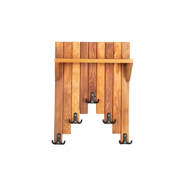Ahşap Duvar Ve Kapı Askısı Elbise Askılık Raflı Piyano Model 5 Askılı 50x36x9 cm - 2