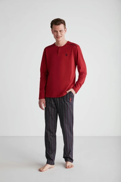 U.S. Polo Assn. 18738 Erkek Bordo Patlı Pijama Takım