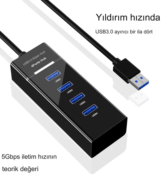 Portatif 4 Girişli Usb Çoğaltıcı Çoklayıcı Usb Hub 3,0 Laptop Desktop Kasa Notebook Uyumlu - 6