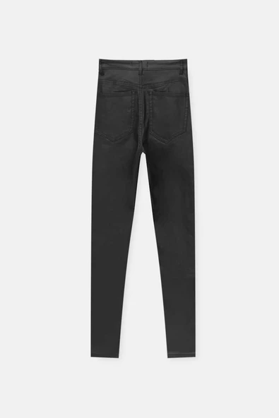 Pull & Bear Kaplamalı yüzeyli yüksek bel skinny pantolon - 3