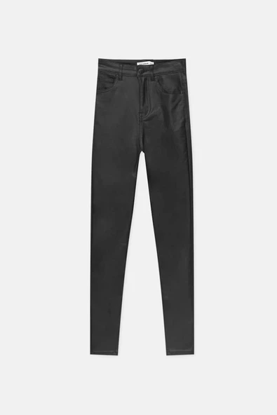 Pull & Bear Kaplamalı yüzeyli yüksek bel skinny pantolon - 2