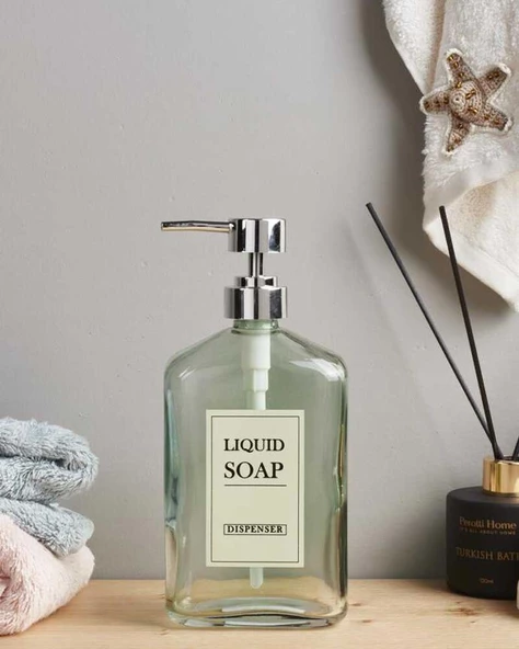 Cam Sıvı Sabunluk - Dekoratif Büyük Boy Dispenser - Kalın Cam - 500 ML - 6