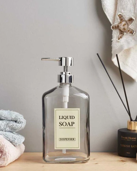 Cam Sıvı Sabunluk - Dekoratif Büyük Boy Dispenser - Kalın Cam - 500 ML - 3