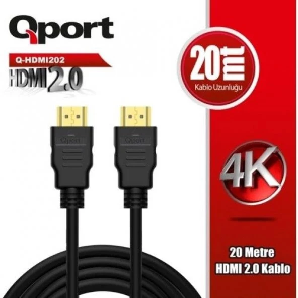 Qport Q-HDMI202 20M HDMI KABLO Altın Uçlu 20 Metre 4K HDMI 2.0 VERSİYON Kablo