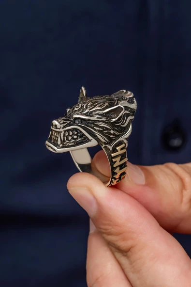Kurt Motif Göktürkçe TÜRK Yazılı 925 Gümüş Erkek Yüzük - Resim 4