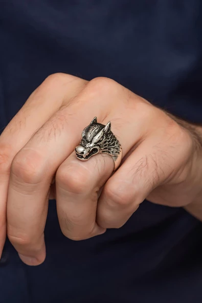 Kurt Motif Yazılı 925 Gümüş Erkek Yüzük - Resim 6