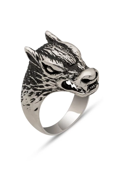 Kurt Motif Yazılı 925 Gümüş Erkek Yüzük - Resim 2