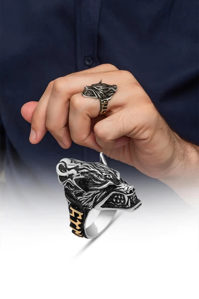 Kurt Motif Göktürkçe TÜRK Yazılı 925 Gümüş Erkek Yüzük - Resim 8