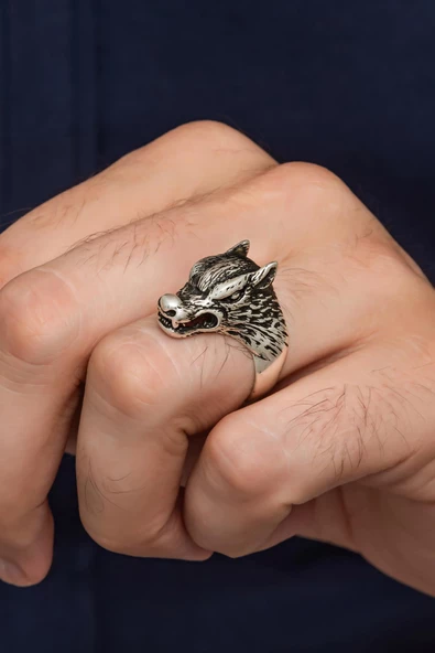 Kurt Motif Yazılı 925 Gümüş Erkek Yüzük - Resim 5